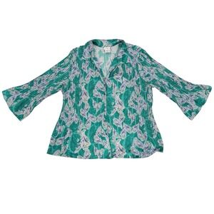 Jaclyn Smith Women's Size 2X Multicolor Pleated Paisley Long Sleeve Blouse Top